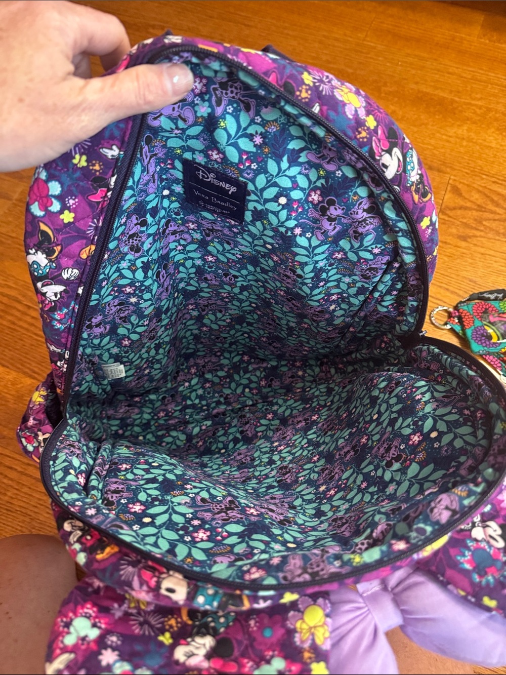 Vera Bradley Disney Purple Floral Mickey Backpack with Bow Accent and wallet - Picture 8 of 11